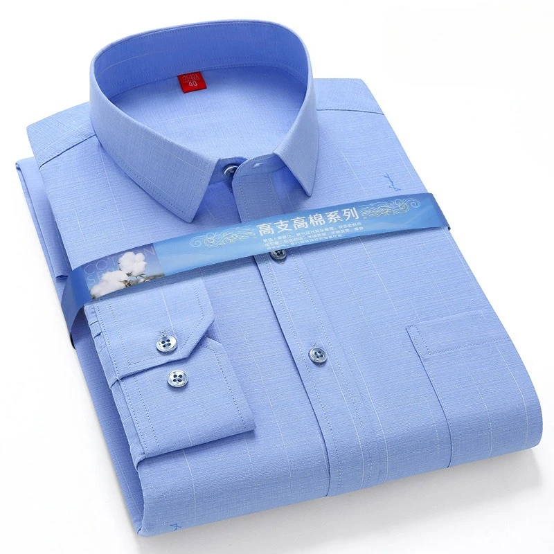 New in shirt plaid long sleeve shirts for man slim fit formal checked shirt single pocket soft designer vintage striped clothes