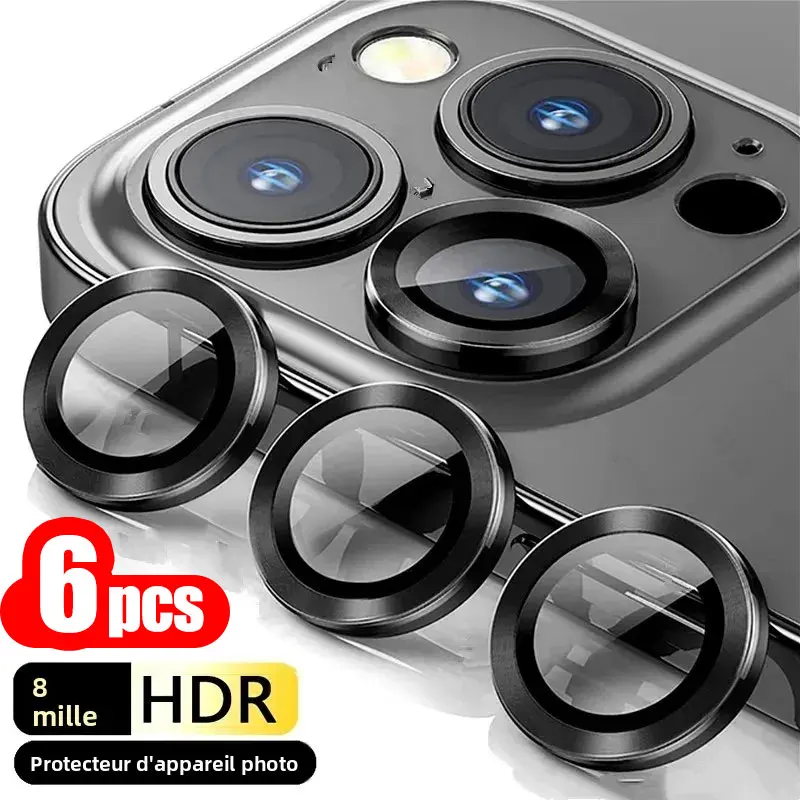 6 Stück Metallring-Kameraobjektivschutz für iPhone 18 Pro Max Duo 17 16 14 13 15 Plus 12 Mini 11 18promax Objektivfolie aus Glas