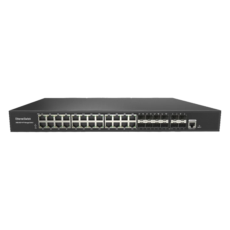 JT-COM L2+Managed switch with 4*1/10G SFP+ slot ports and 8*1000M TP/SFP Combo ports and 16*100/1000M RJ45 ports