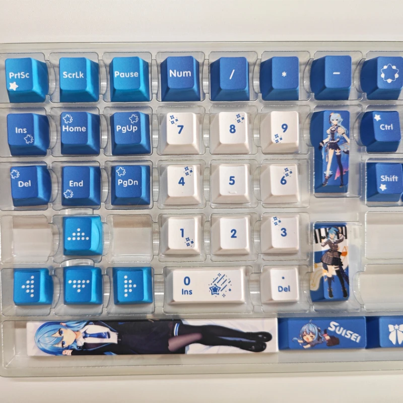 Suisei-Bonito azul e branco PBT Keycaps, Custom Cherry Profile Keycap, Design original para teclado mecânico