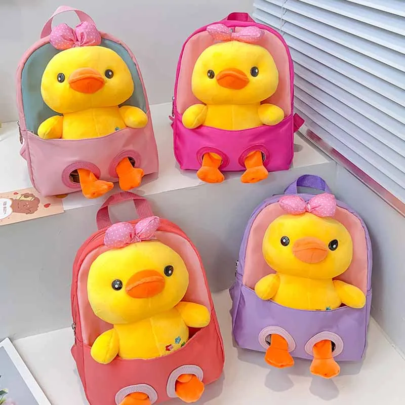 Creative Kindergarten Cartoon Cute Duckling Plush Schoolbag New Removable Kids Doll Shoulder Bag Cute Duck Load Reduction Bag