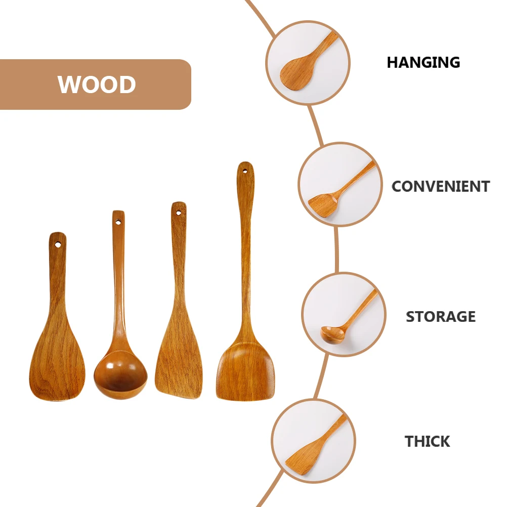 Wooden Spatula Set Natural Wood Thick H Kitchen Tools Baking Utensils Heat Insulation Eco Friendly Storage Saving Cookware