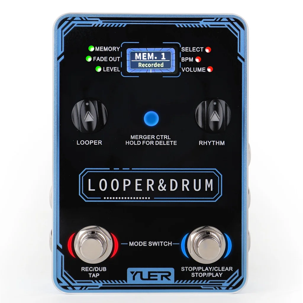 

YUER-Looper Drum Machine, Electric Guitar Pedal, Phrase Loops and Drum Machine, 40 Storage, 100 Drum Rhythms, 10 Metronomes, Gui