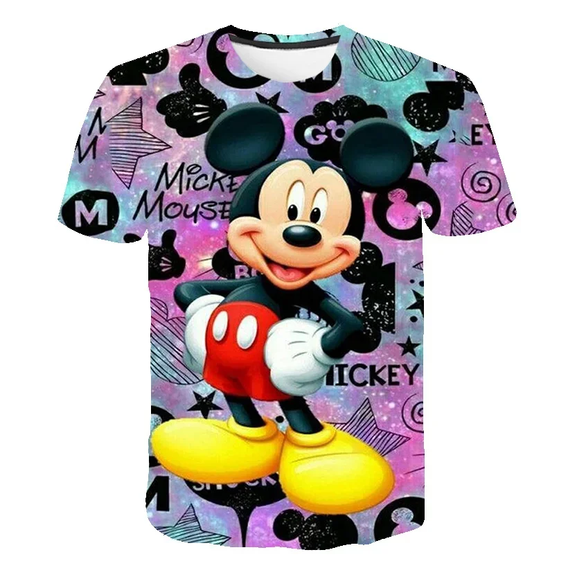 Kaus anak laki-laki lengan pendek, Mickey Mouse, Kaus anak laki-laki motif 3D kasual lengan pendek, atasan Mickey, baju anak-anak lucu longgar leher O