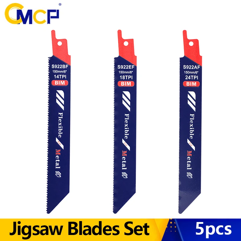 

CMCP 5 Pcs Reciprocating Sabre Saw Blades Set S922AF S922BF S922EF 150mm 6" BIM Flexible Saw Cutter For Metal Cutting
