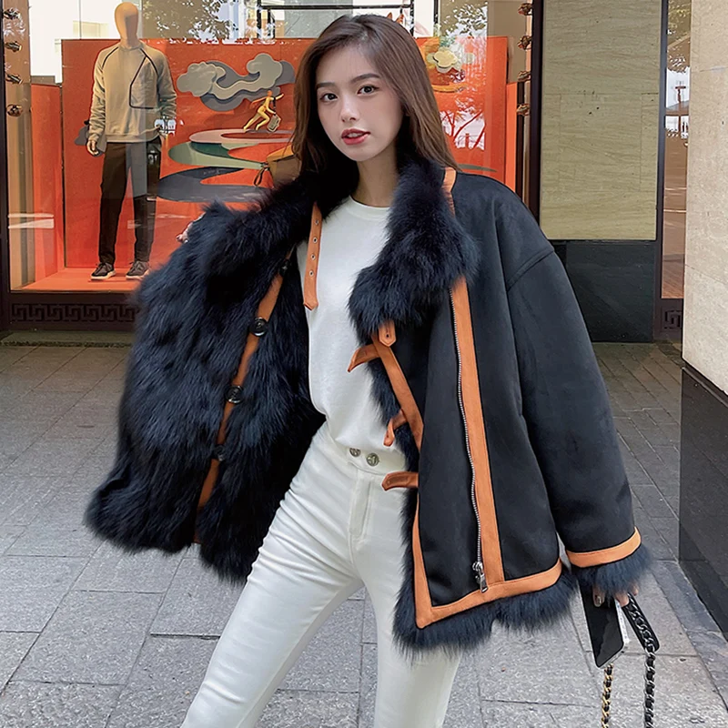 2022Winter Fashion Faux Fur Faux Fox Fur Coat women Warm Top Fur integration Wear both sides Jacket Loose Snow Overcoat For Lady