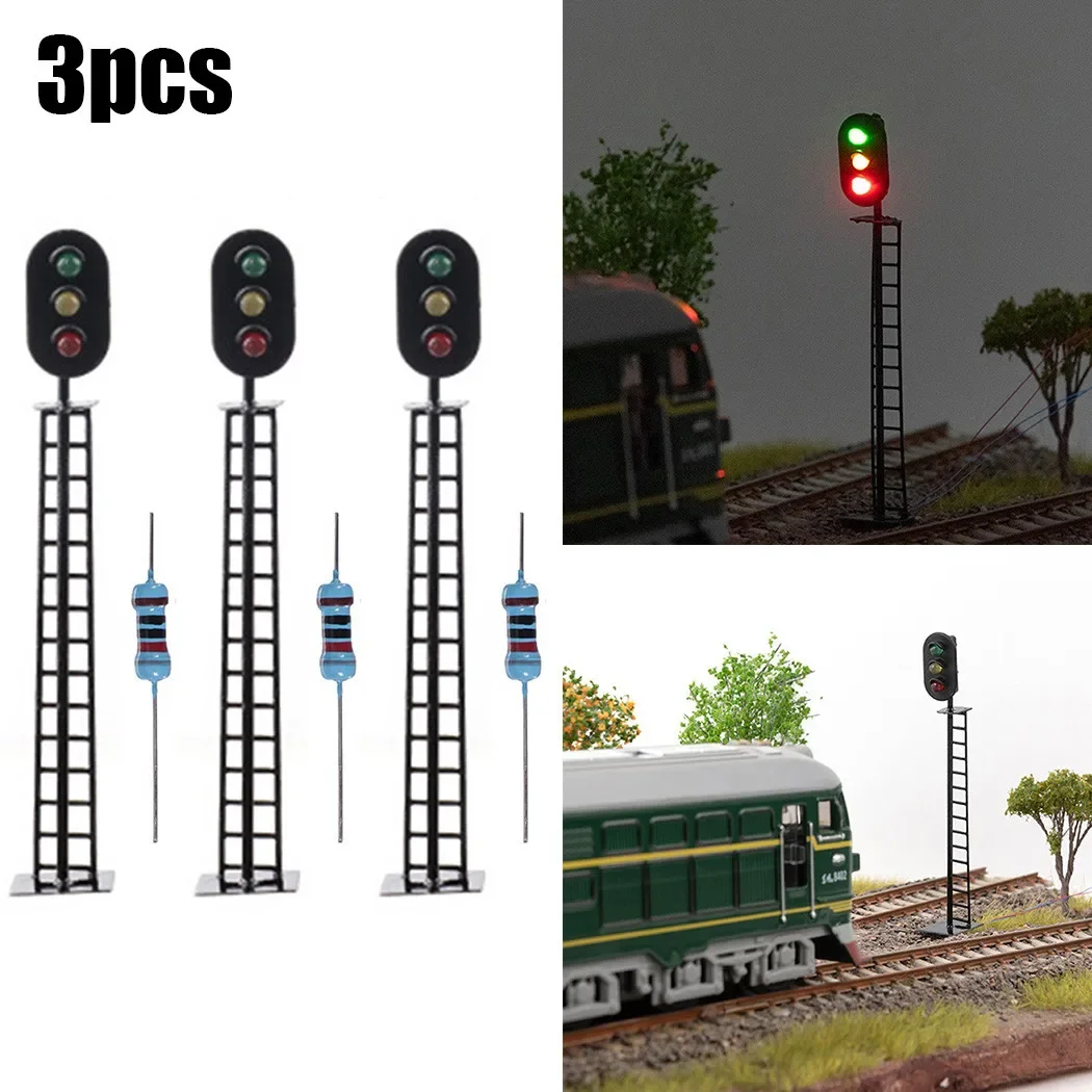 3pc 00 Model Railway 3 Aspect Light Signal 3/12 VOLT DC OO GAUGE PreWired Building Sand Table Models Scenery Railroad Decoration