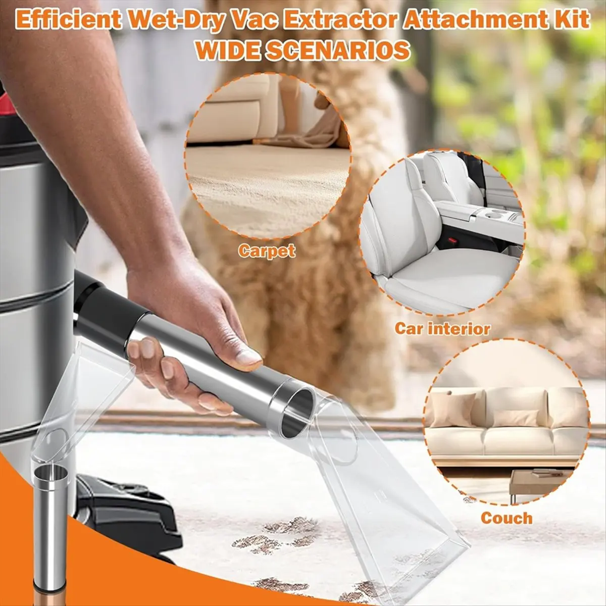 

Универсальный комплект насадок для пылесоса для влажной/сухой уборки с адаптером для чистки ковров, обивки и автоматической детализации