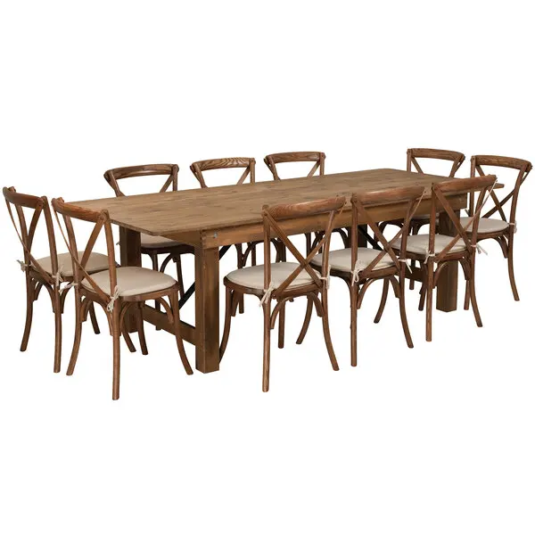 #Rustic Wooden 240cm 10 Seaters Large Wedding Parties Hotel Events Folding Solid Wood Farmhouse Dining Table