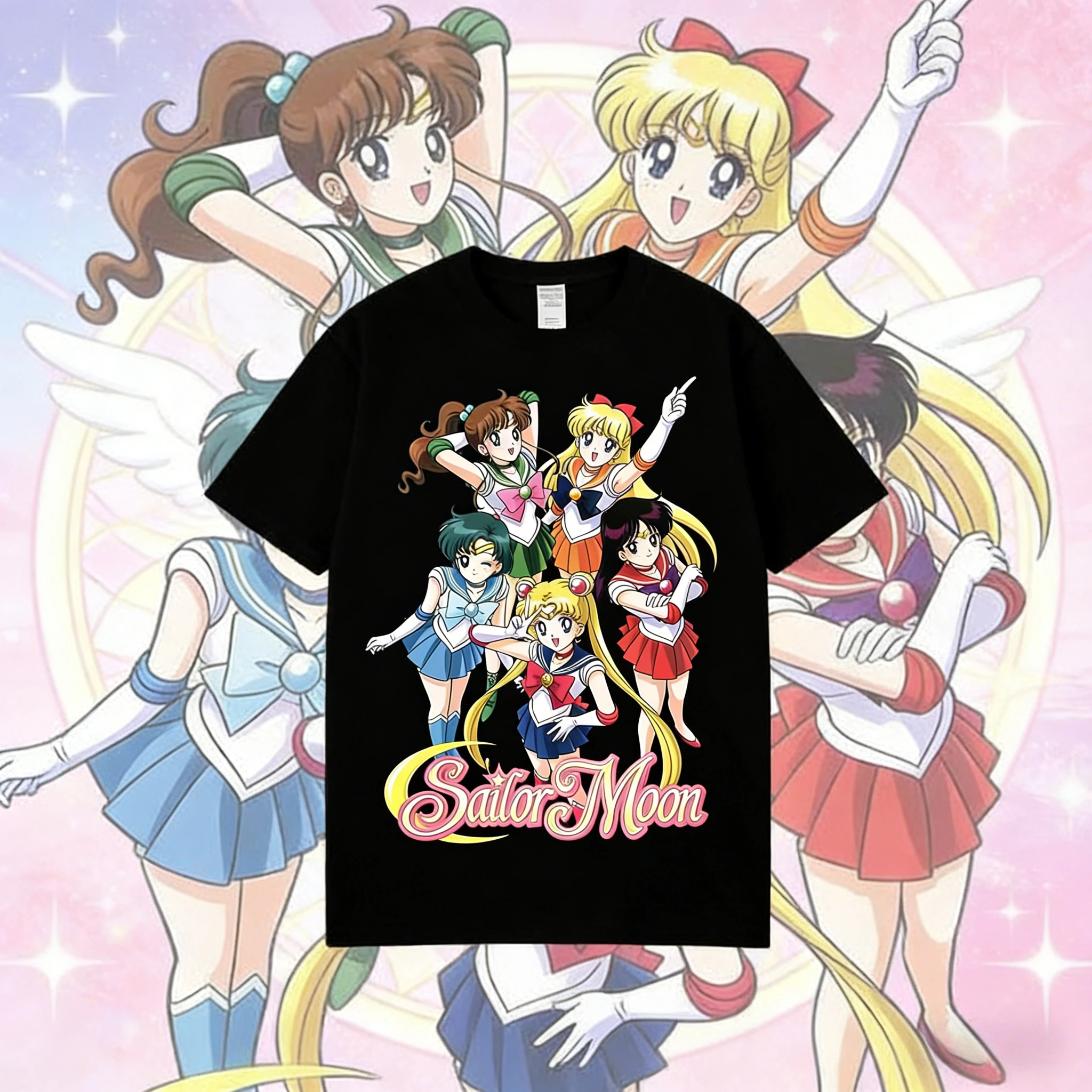 Camiseta Clásica de Algodón 100% con Estampado de Sailor Moon, Tema de la Revista de Combate del Sistema Solar Interno, Verano 2026, para Niños y Niñas