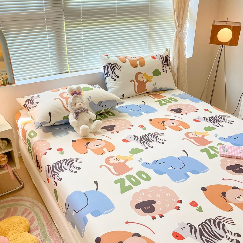 100% Cotton Bedsheets Cartoon Style Fitted Sheet for Kids Room Skin-friendly Mattress Cover постельное белье(No Pillowcase)