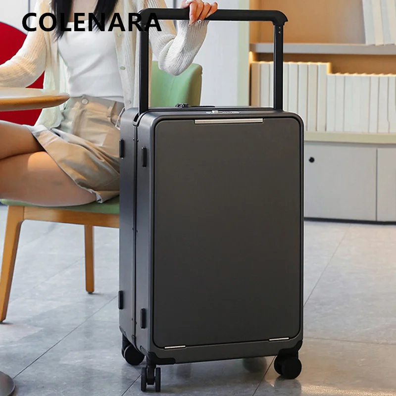 COLENARA Cabin Suitcase ABS+PC Large Capacity Trolley Case 20“24”26 Inch Women's Boarding Case Double Opening Laptop Luggage