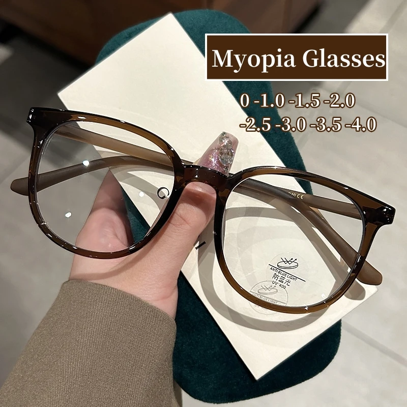 

Fashion Trend Minus Diopter Myopia Glasses for Women Men Retro Round Frame Near-sighted Prescription Eyewear Diopter 0 TO -4.0