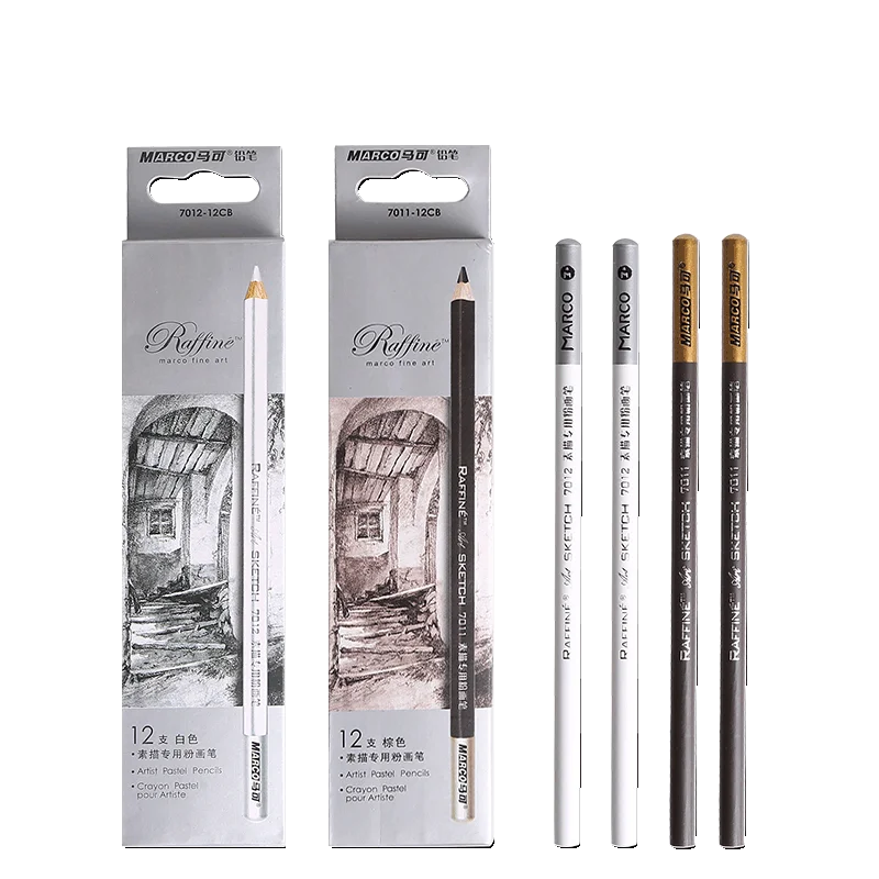 MARCO Sketch-Specific Pastel Pencils White for Highlights & Brown Art Supplies for Sketching Drawing Easy To Sharpen 4mm Lead
