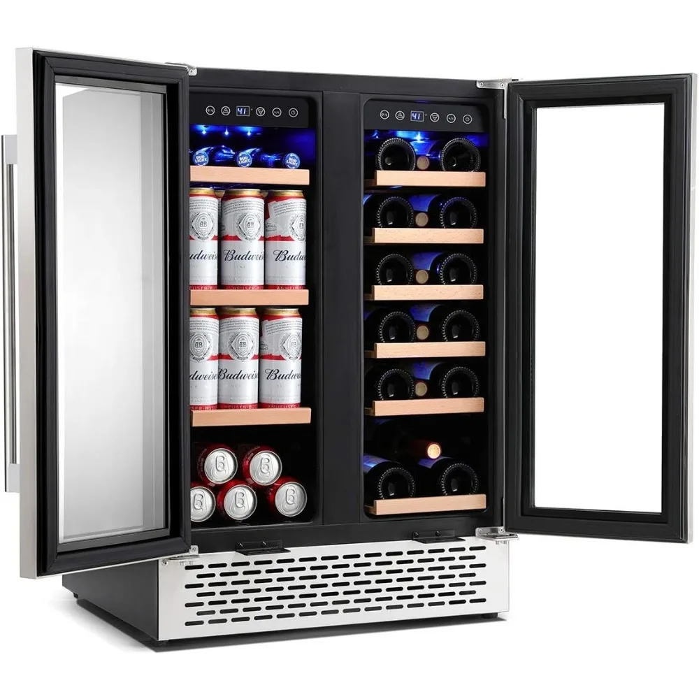 Wine and Beverage Refrigerator 24 inch, Dual Zone Wine Cooler Under Counter Lockable 18 Bottles and 57 Cans Fridge