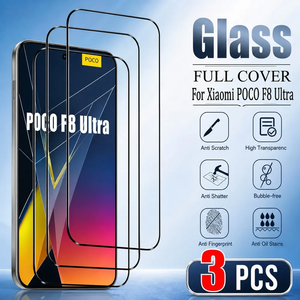3 Stück gehärtetes Glas für Poco F8 Ultra F8 Pro F7 Ultra F7 Pro F7 F6 Pro F6 Displayschutzfolie für Poco F5 Pro F5 F4 GT F4 F3 GT F3