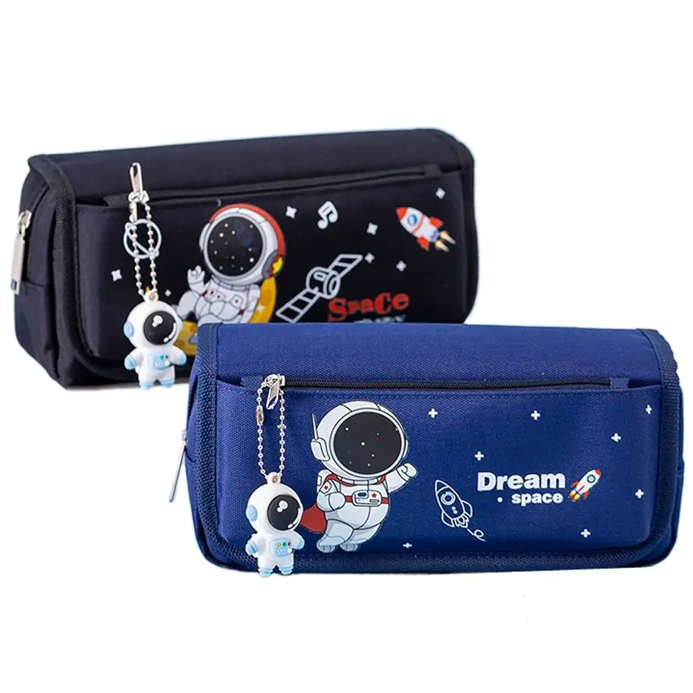 Storage Bag Large Capacity Astronaut Pencil Case Double Layer Canvas Stationery Bag Cartoon Space Pencil Bag School Supplies