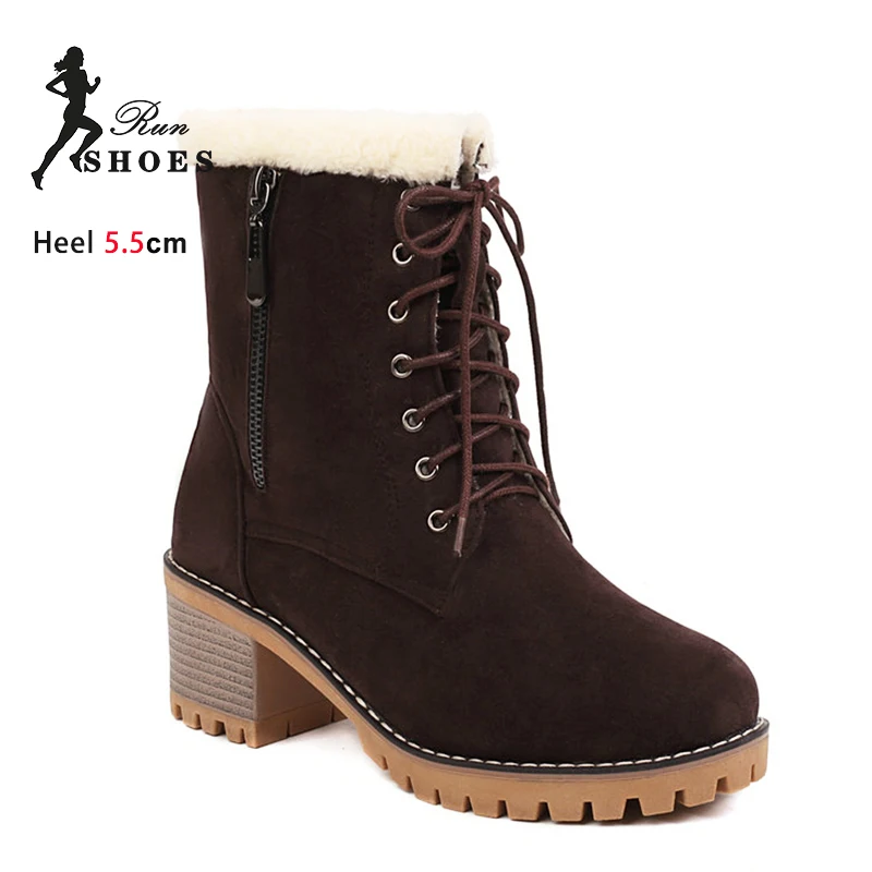 

Новинка 2025 года, зимние короткие женские ботинки с плюшевой подкладкой, теплая уличная повседневная обувь, женские замшевые ботинки 5,5 см на шнуровке, нескользящая толстая подошва