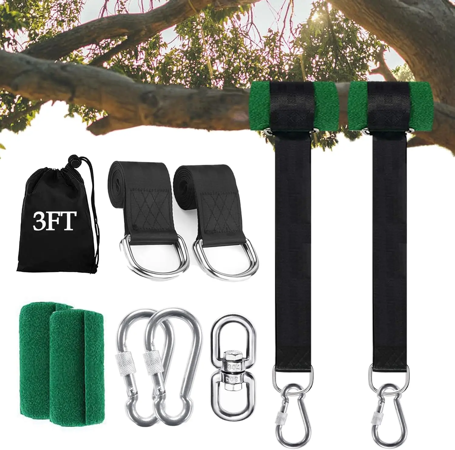 

Tree Swing Straps Hanging Kit (Set Of 2), 3Ft/8Ft/10Ft/20Ft/30Ft Tree Swing Straps Holds 2500 Lbs With Tree Protector, Safety