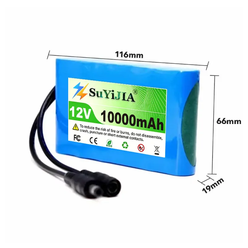 New 3S2P Protection Plate Battery Pack 12V 10000mAh 18650 Lithium ion DC 12.6V Super Rechargeable Battery with Charger