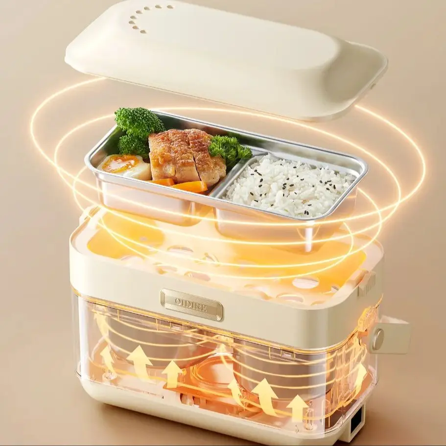 صندوق غداء كهربائي محمول مع بطانة من الفولاذ المقاوم للصدأ مكونة من ثلاث طبقات. يمكن للطهي والتفصيل كسخان الأرز. لديه عزل.