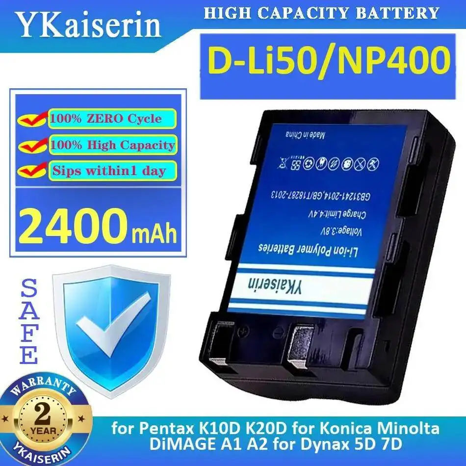 

Аккумулятор для камеры D-Li50 NP400 2400 мАч для Pentax K10D K20D Konica Minolta Dimage A1 A2 Dynax 5D 7D