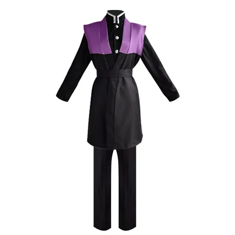 Genya Shinazugawa Cosplay Costume Demon  Uniform Black Purple Patchwork Full Set Halloween Carnival Party Outfit for Men view 5