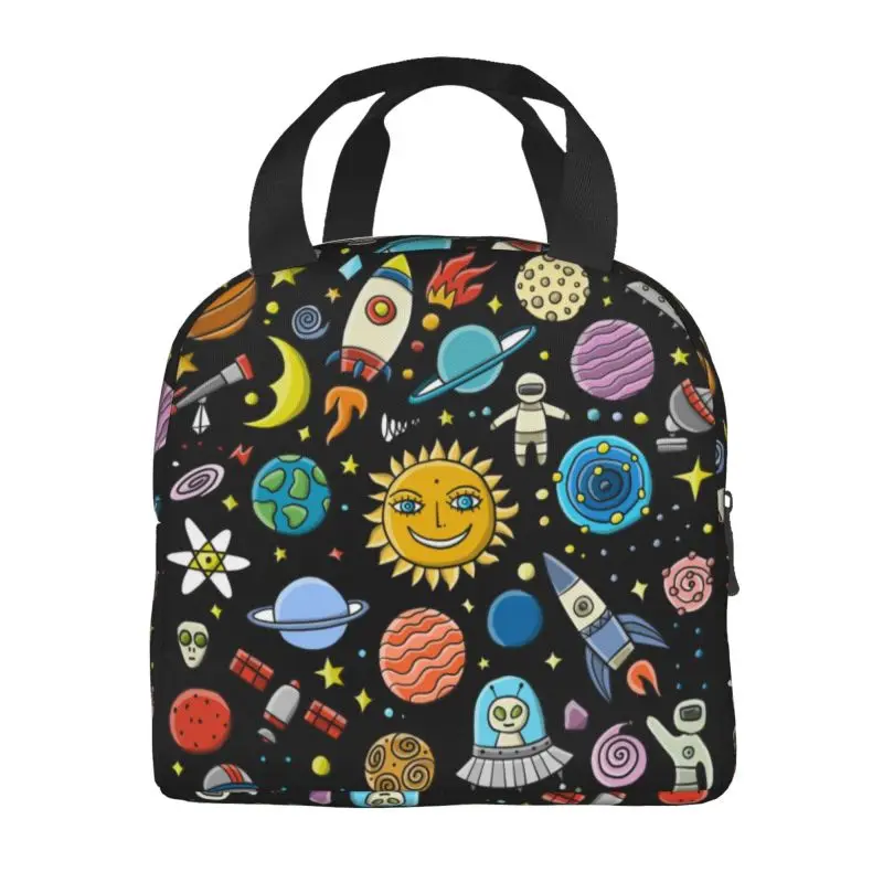 Space Rocket Planet Insulated Lunch Bags for Universe Alien Astronaut Spaceship Portable Cooler Thermal Food Lunch Box School