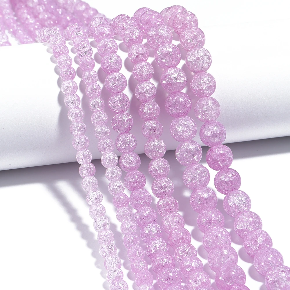 1String 6/8/10mm Purple Pink Round Popcorn Cracked Crystal Glass Beads Loose Beads For DIY Necklace Bracelets Jewelry Accessorie