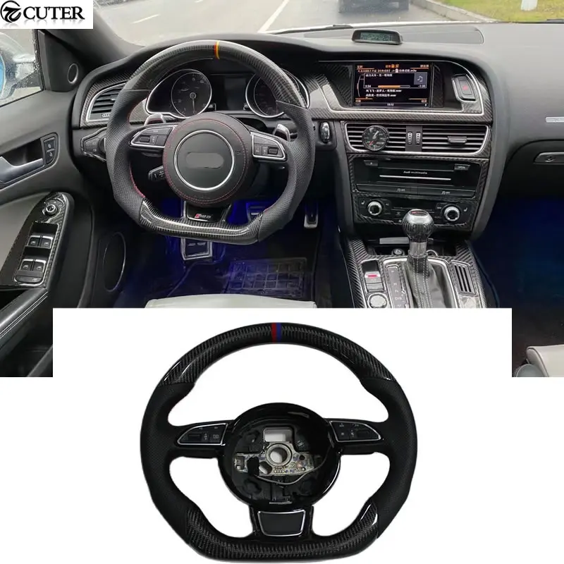 A5 S5 Style Black Carbon Fiber Modified Car Steering Wheel Steering Rudder with Shift Paddle for Audi A5 S5 12-16