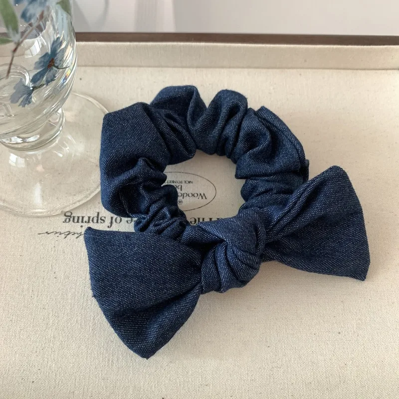 French Retro Denim Bowknot Hair Ring Headband Female  New Simple and Versatile Advanced Hair Band Headwear  Elastic Hair ring