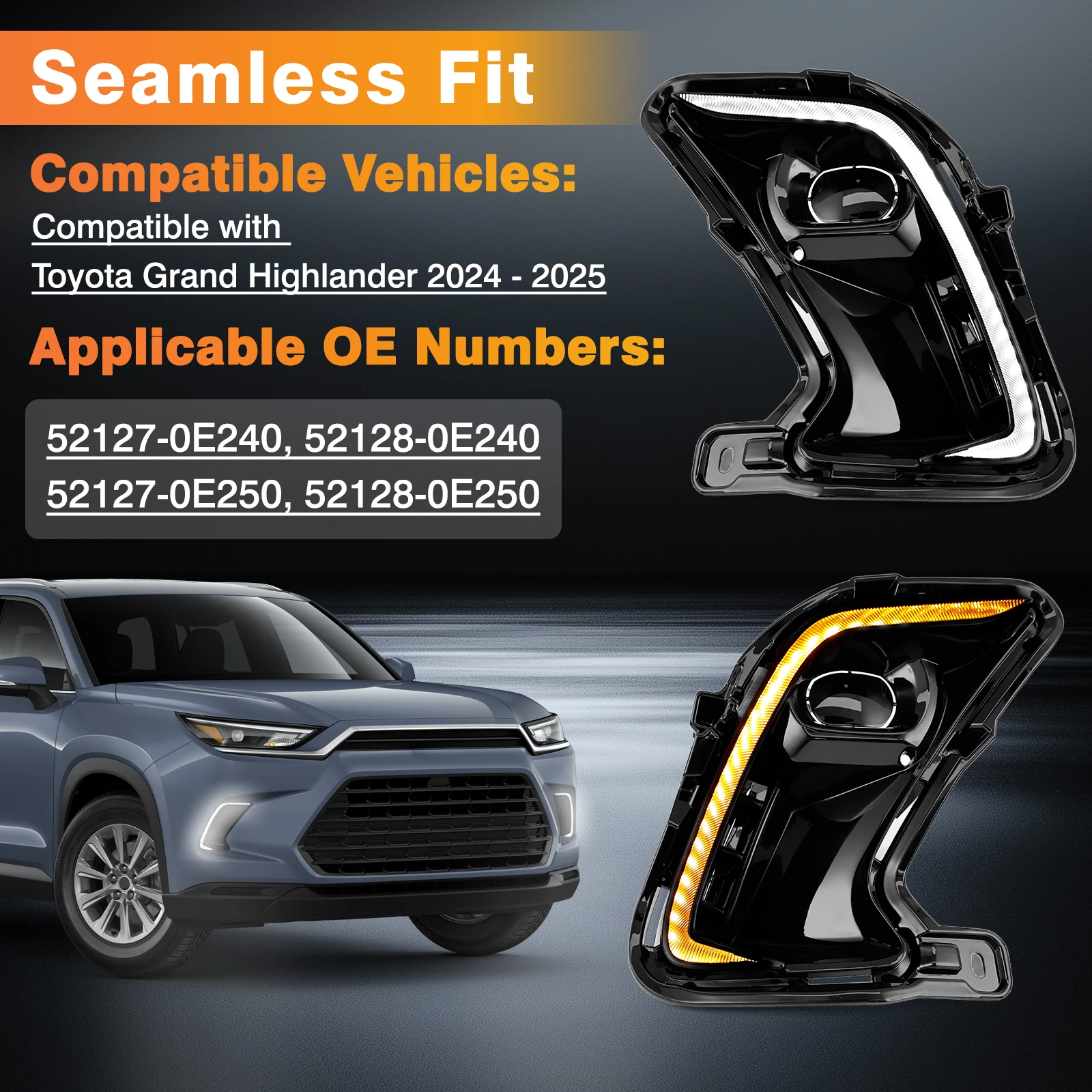 

For Toyota Grand Highlander 2024-2025 1set Left Right LED Daytime Running Light with Dynamic Turn Signal Lamps 52127-0E240