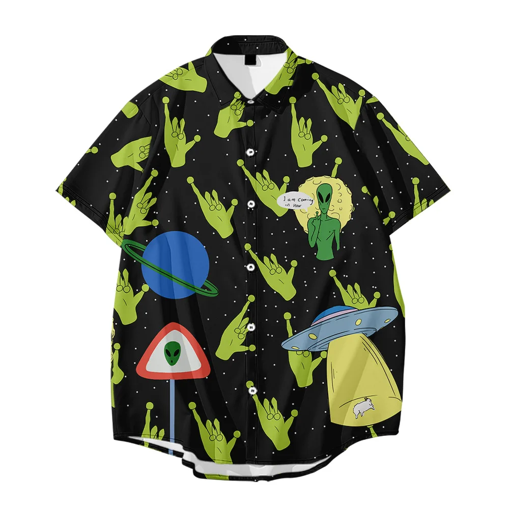 

Summer Casual Alien 3D Printed irt plus Size ort Sve Polyester Menswear Stand Fit Printed Casual Top for Middle-Aged