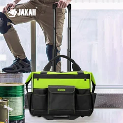 Jakah Large Capacity Rugged Rolling Tool Organizer Durable Wheeled Bag-Telescopic Handle-Waterproof for Job Site and DIY Project