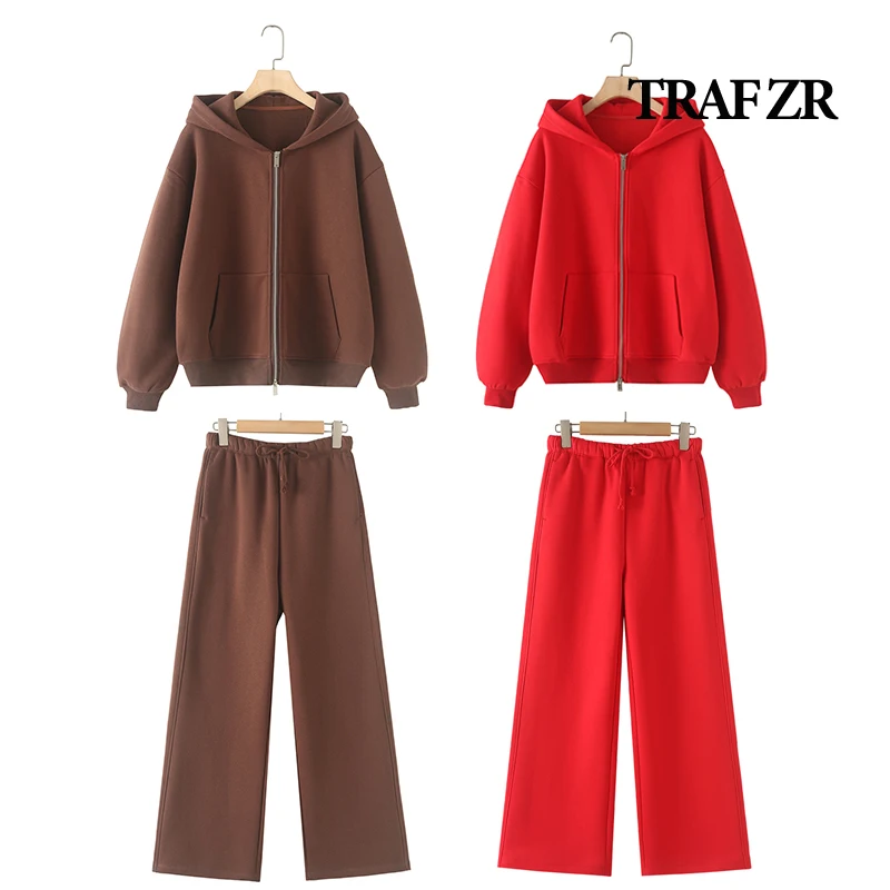 TRAF ZR Cotton Zipper Cardigan Sets To Woman 2024 Tracksuit Suits Baggy Pants Sportswear Women Sweater 2 Piece Set Women Outfits