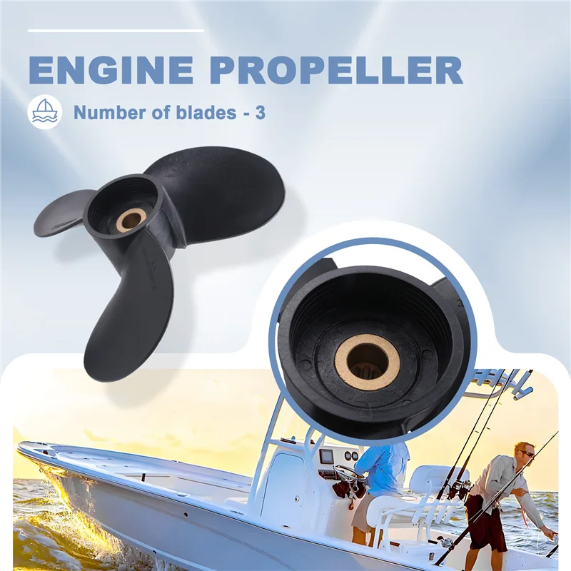 AU34-المروحة الخارجية 6E0-45941-01-El 7 1/2X8-Ba لسبائك بلاستيكية 4Hp-6Hp 3 شفرات سوداء 9 أسنان سبلاين