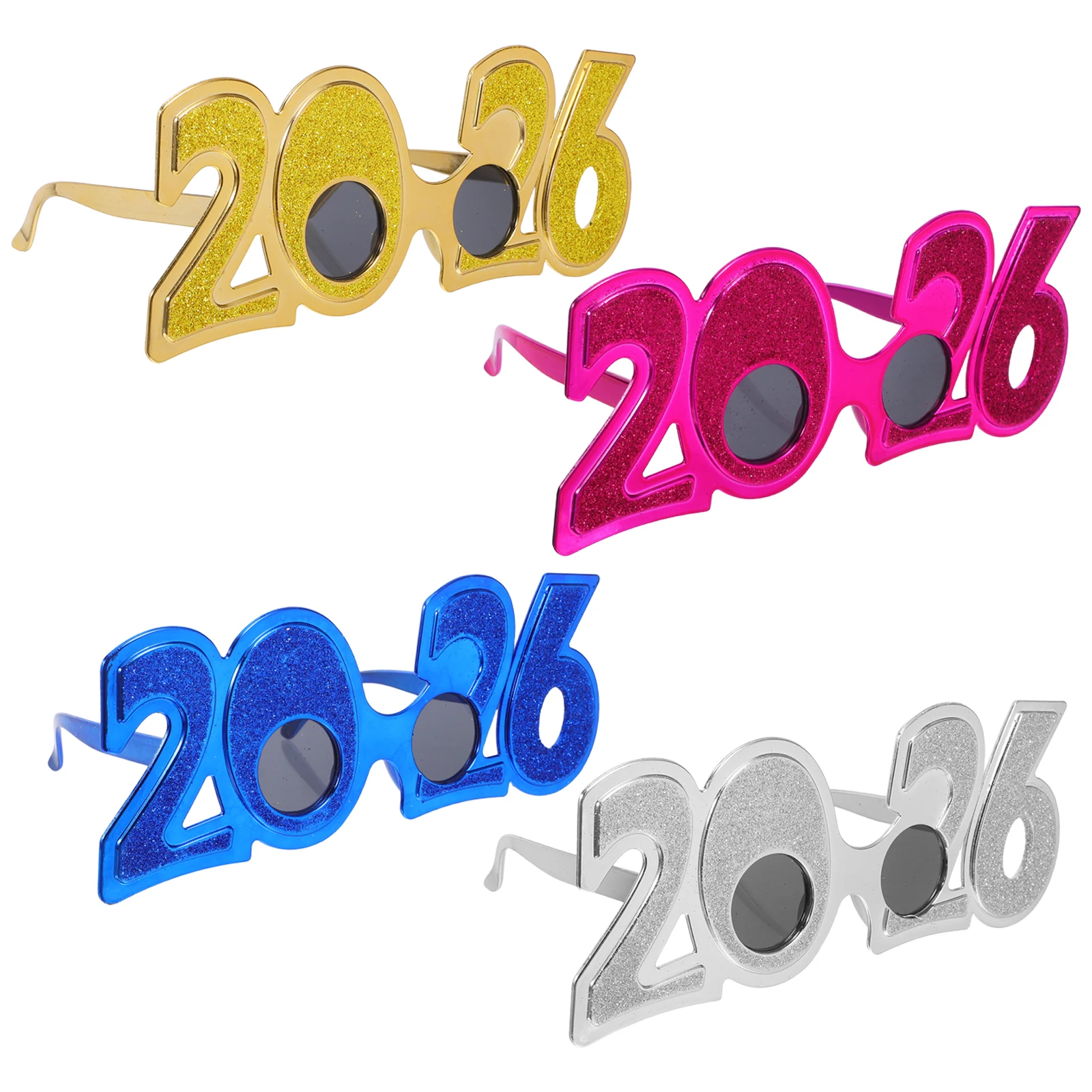 

4pcs Glitter Plastic New Year 2026 Glasses Funny Party Eyeglasses Holiday Photo Booth Props Novelty Number Glasses For Eve