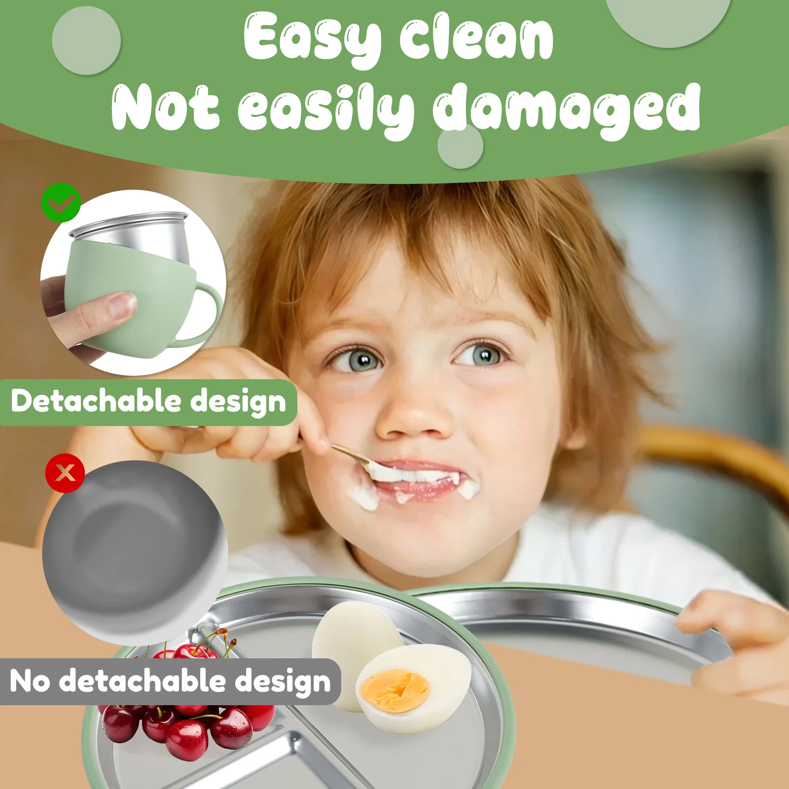 6 قطعة مجموعة أطباق الطفل سيليكون وعاء تغذية الطفل شفط لوحة كوب الفولاذ المقاوم للصدأ ملعقة شوكة للأطفال أدوات المائدة طفل أطباق #3