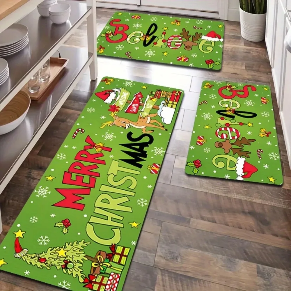 

Christmas Carpet Green Floor Mat 2pc Kitchen Rug Soft Door Mat Living Room Carpet Rug For Bedroom Welcome Mat Home Decor
