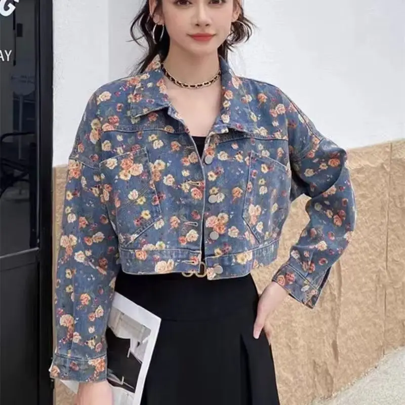 

Good-looking Short Denim Jacket for Women's 2026 Spring Autumn New Denim Coat Top Fashion Printing Jeans Coat Female Outerwear