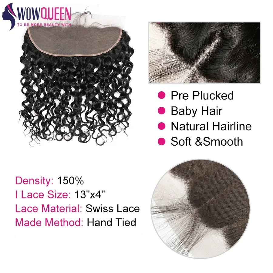 Water Wave 4x4 5x5 Lace Closure Deep Part Transparent Lace Frontal 13x4 13x6 6x6 Remy Human Hair Hand Tied 24 26 Inch WOWQUEEN