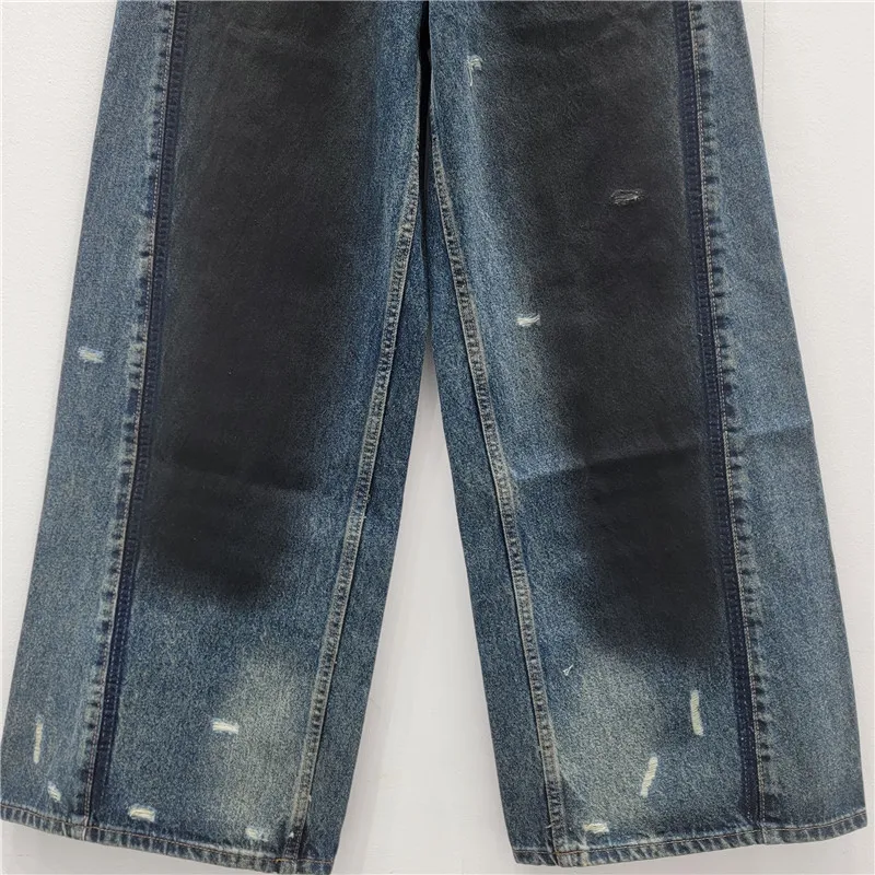 Denim Pant Women Wide Leg Jeans Long Pants High Waist Straight Trousers Y2k Streetwear Elegant Splice Work Casual Loose