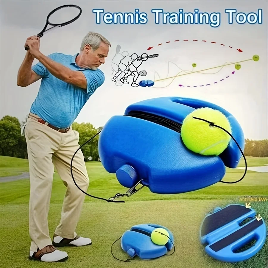 

Solo Tennis Trainer Rebounder Set Portable Durable Base Elastic Practice No Need to Fetch Balls Training Equipment
