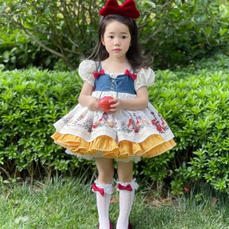 3pcs dress headwear socks Snow White Boutique Tutu Dress New Girls Lolita Court Dress Children Baby Christmas Princess Dress Up
