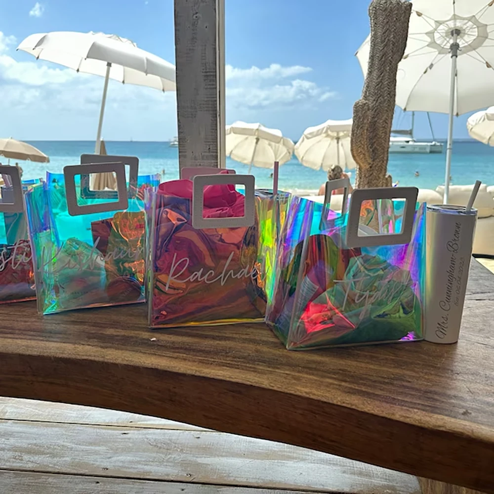 Personalized Holographic Bags Custom Bridesmaid Gifts Bag Bachelorette Weekend Bags Thank You Gift Disco Retro Waterproof