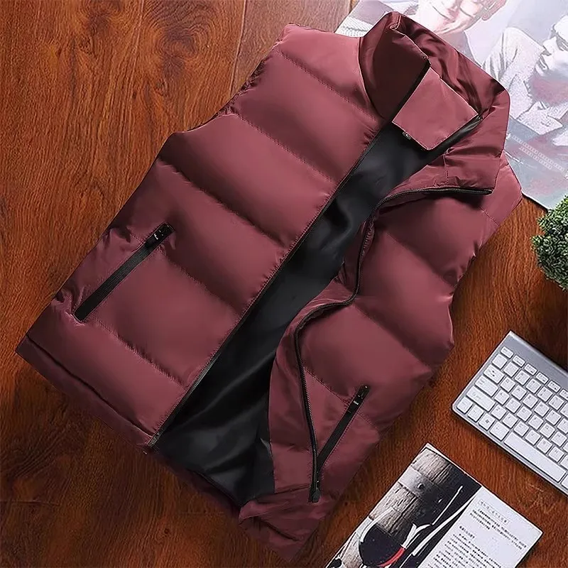 

Новая мужская утепленная жилетка с воротником-стойкой 2025 года, теплая куртка большого размера, верхняя одежда, молодежное повседневное модное пальто без рукавов