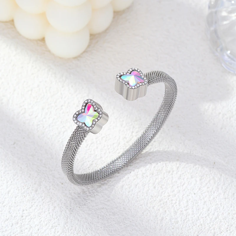 Stainless Steel Charm Butterfly Adjustable Bangle For Women Girl New Trend Cuff Bracelet Wrist Ornament Non-fading Jewelry Gift