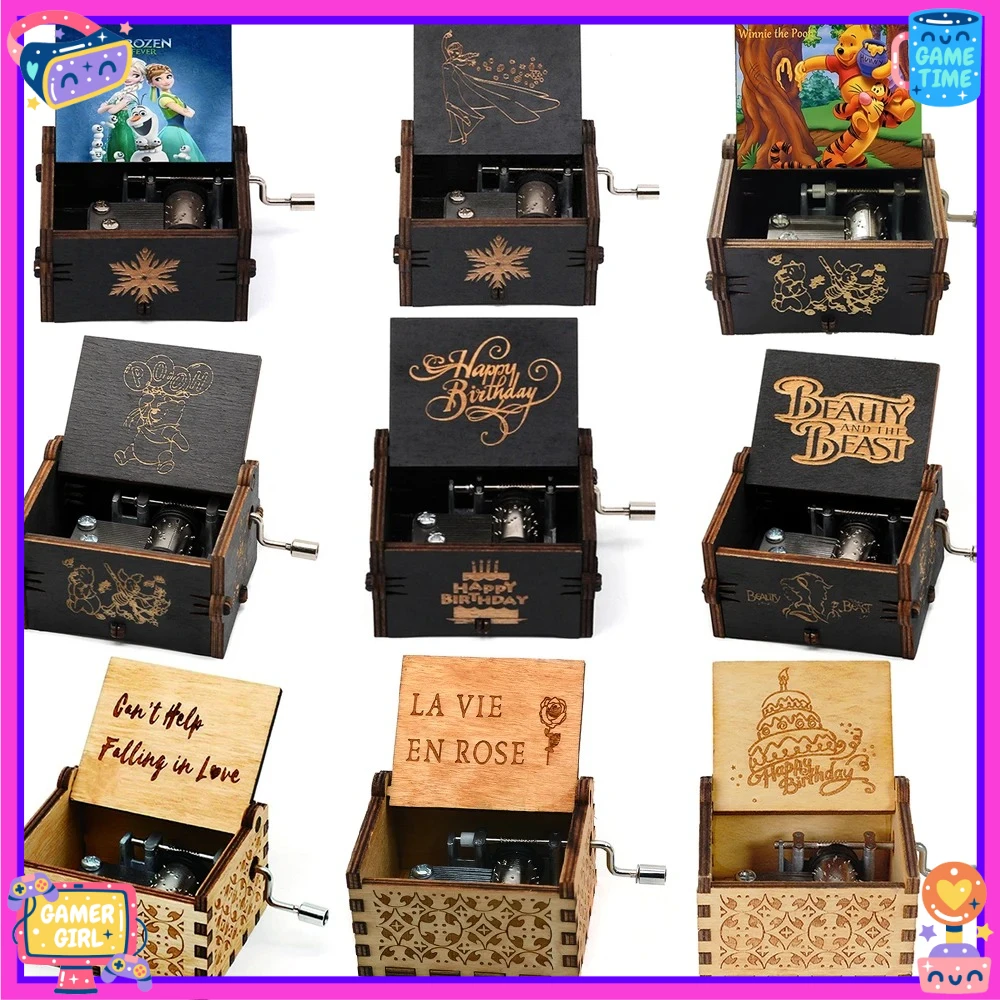 Caja de música de Anime de madera, decoración del hogar con manivela manual para Halloween, caja Musical tallada, regalo de cumpleaños y día de Navidad