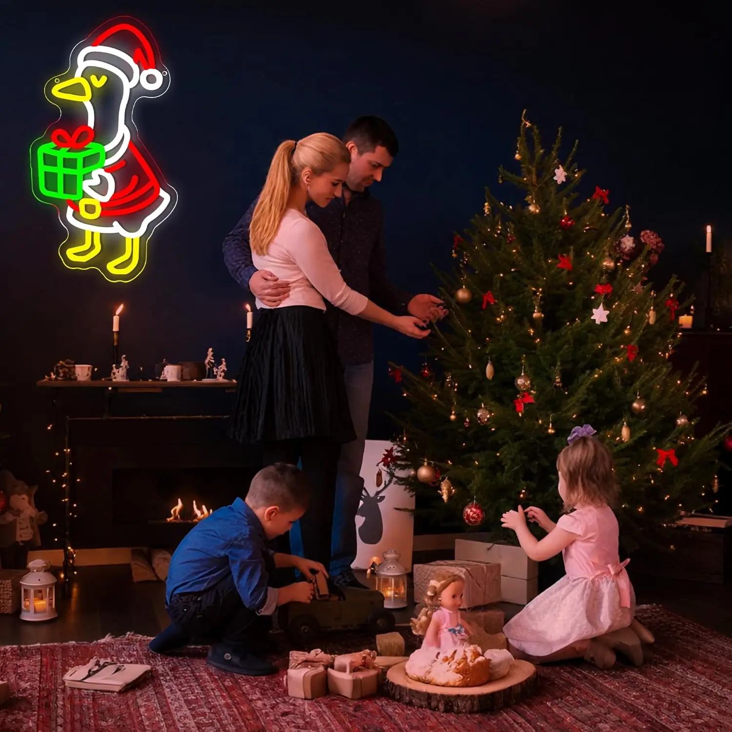 عيد الميلاد بطة ضوء النيون تسجيل USB عكس الضوء LED النيون تسجيل لغرفة النوم غرف معيشة نادي بار رجل كهف هدايا الحفلات جدار ديكور #5