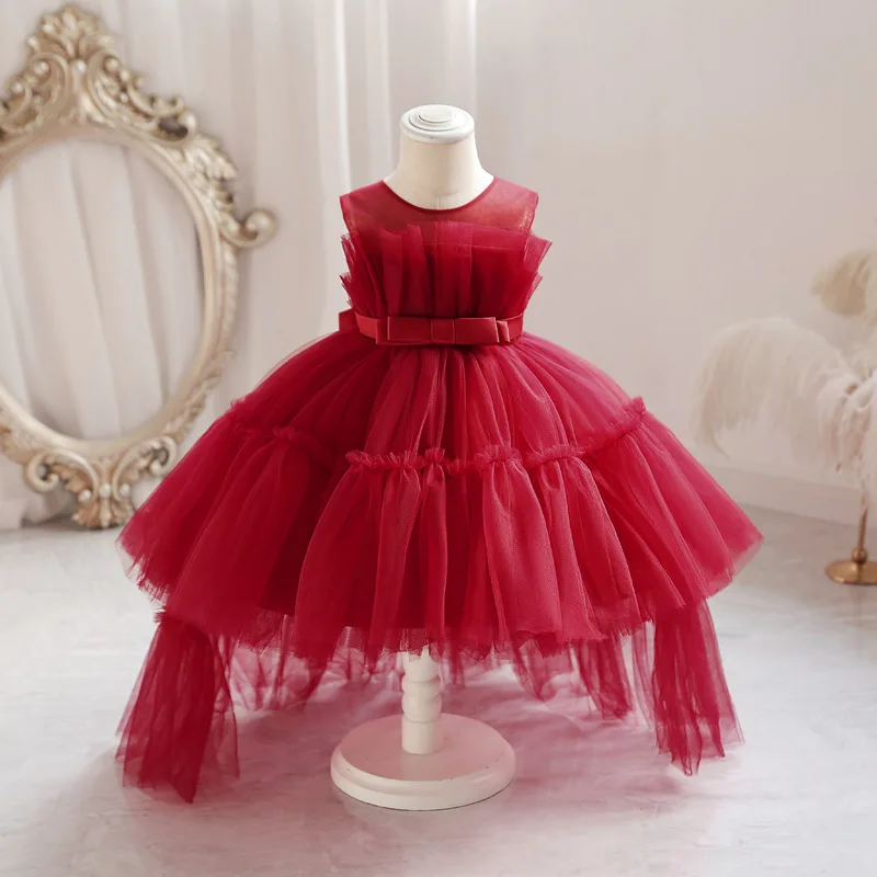 

Baby Girls Tulle Dress Princess Trailing Fluffy Wedding Party Ball Gown Children Ceremony Clothing Kids Holiday Graduation Fall